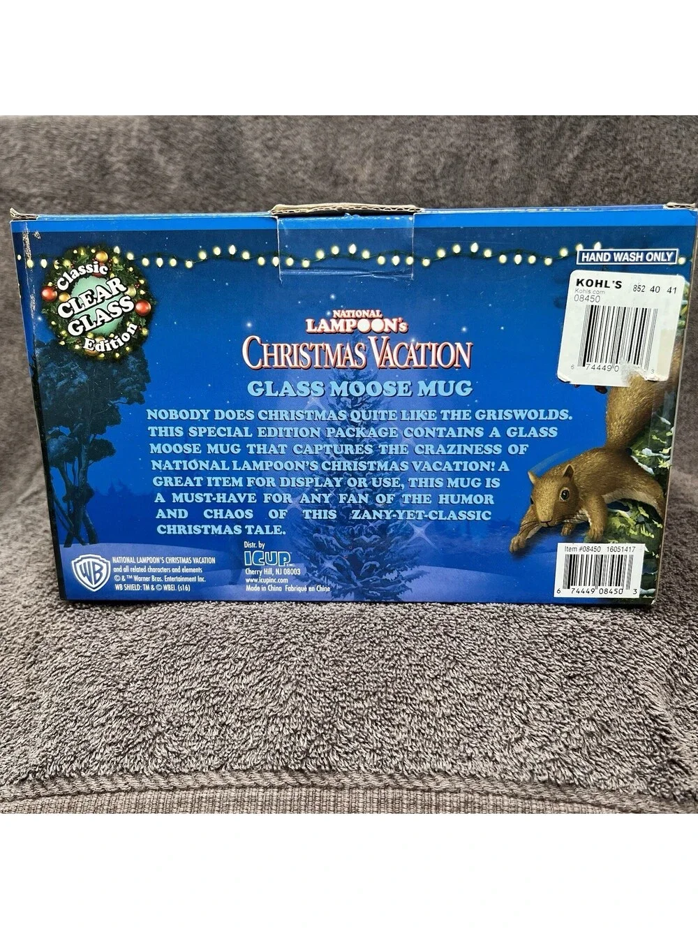 National Lampoons Christmas Vacation Clark Griswold Moose Mug Glass Warner Bros